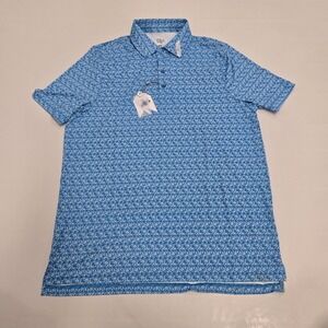 1764 Golf Polo Shirt Men's M Blue Performance Stretch Gear Up Bicycle Print NWT